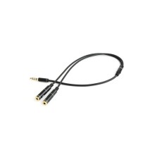 CCA-417M 3.5 mm 4-pin plug to 3.5 mm stereo + microphone sockets adapter cable, 20cm, Black