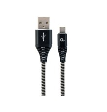 Blister Type-C/USB2.0, AM/CM,  1.0 m, Cablexpert Cotton Braided Black/White, CC-USB2B-AMCM-1M-BW