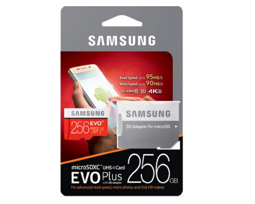 256GB MicroSD (Class 10) UHS-I (U3) +SD adapter, Samsung PRO Plus 