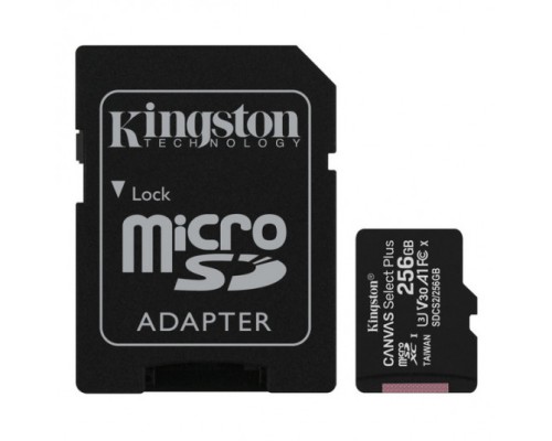 256GB MicroSD (Class 10) UHS-I (U3) +SD adapter, Kingston Canvas Select+ 