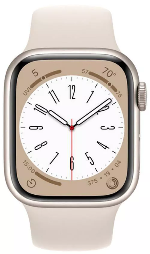 Apple Watch Series 8 GPS, 41mm Starlight Aluminium Case with Starlight Sport Band, MNP63