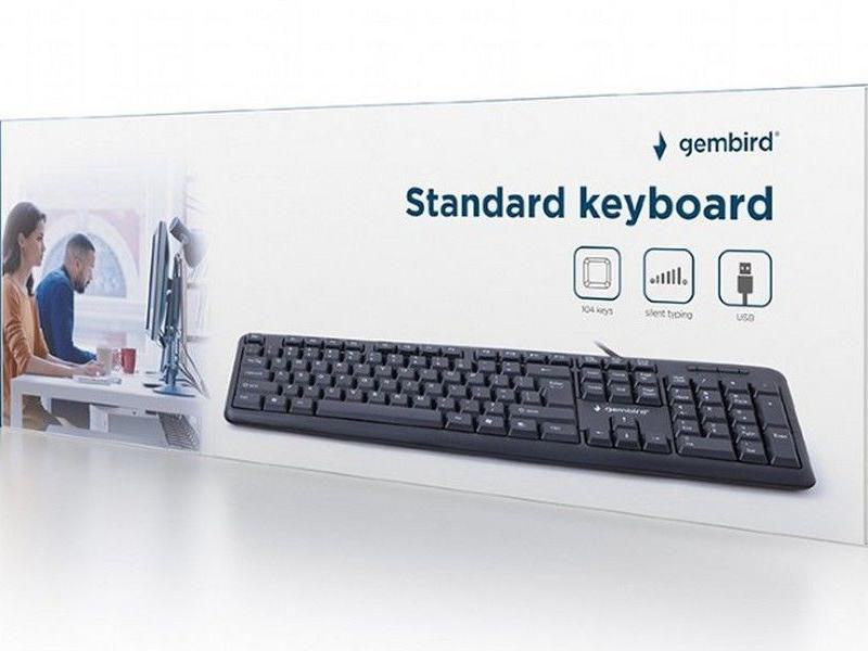 Keyboard Gembird KB-U-103, Standard, Full size, Silent, 1.5m, USB, EN/RU, Black