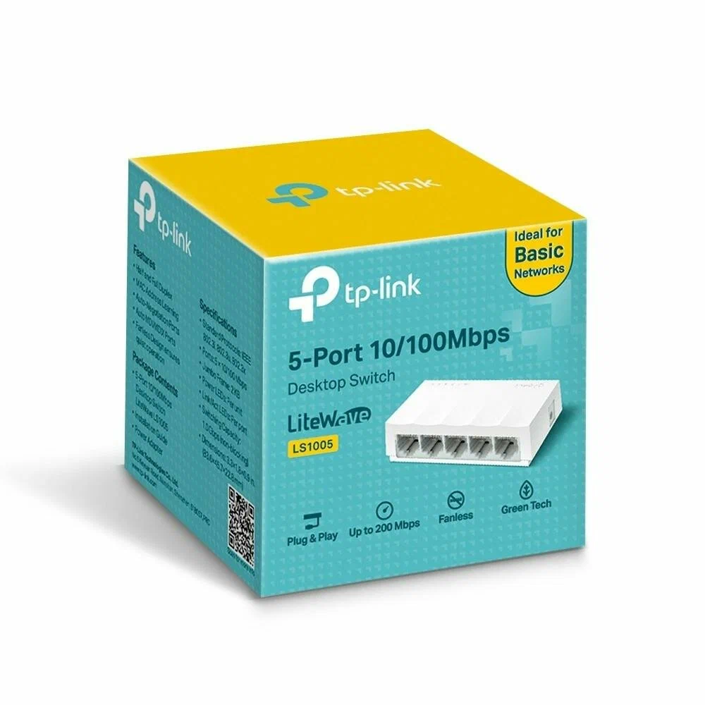 .5-port 10/100Mbps Desktop Switch  TP-LINK LiteWave "LS1005", Plastic Case