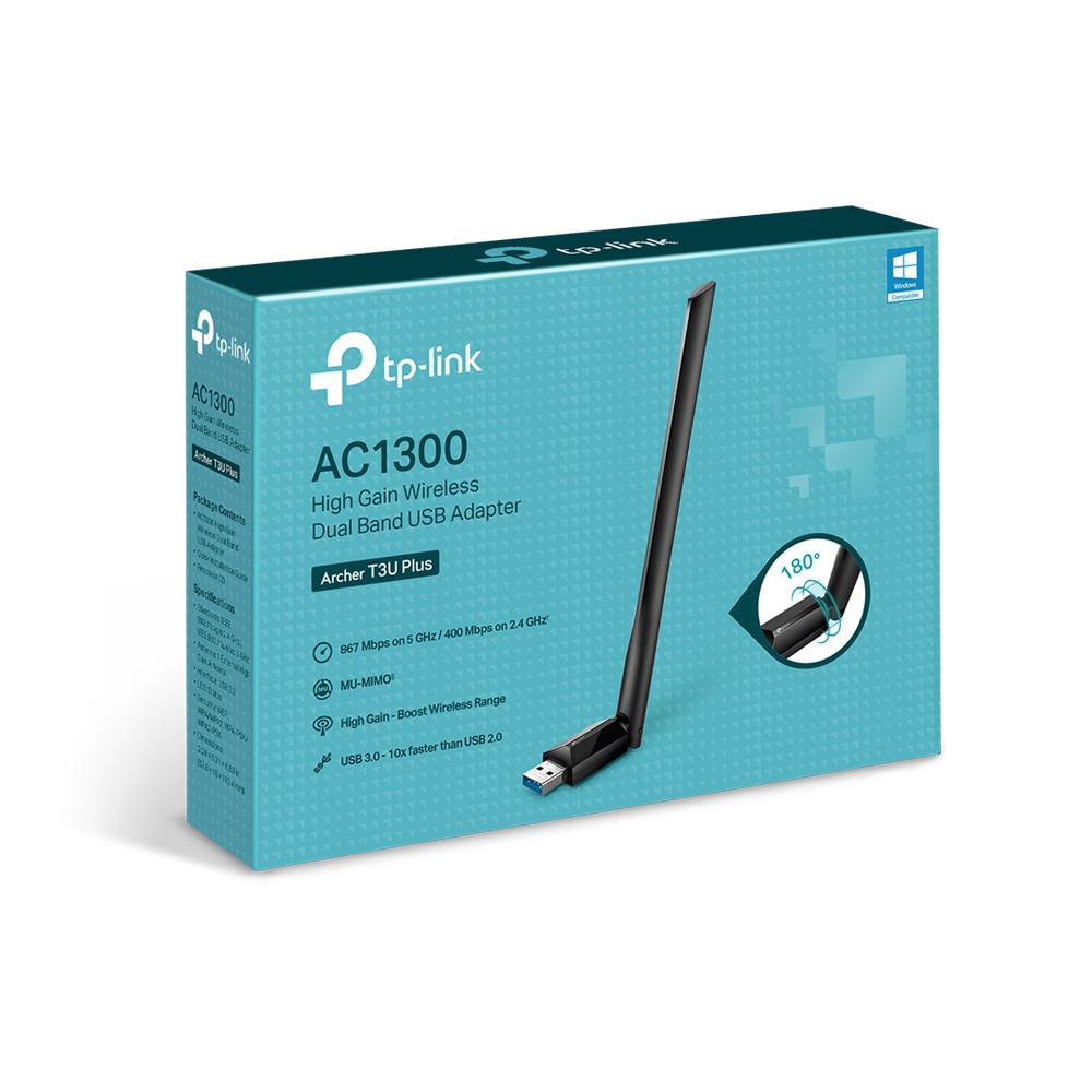 USB3.0 High Gain Wi-Fi AC Dual Band LAN Adapter TP-LINK "Archer T3U Plus", 1300Mbps, MU-MIMO