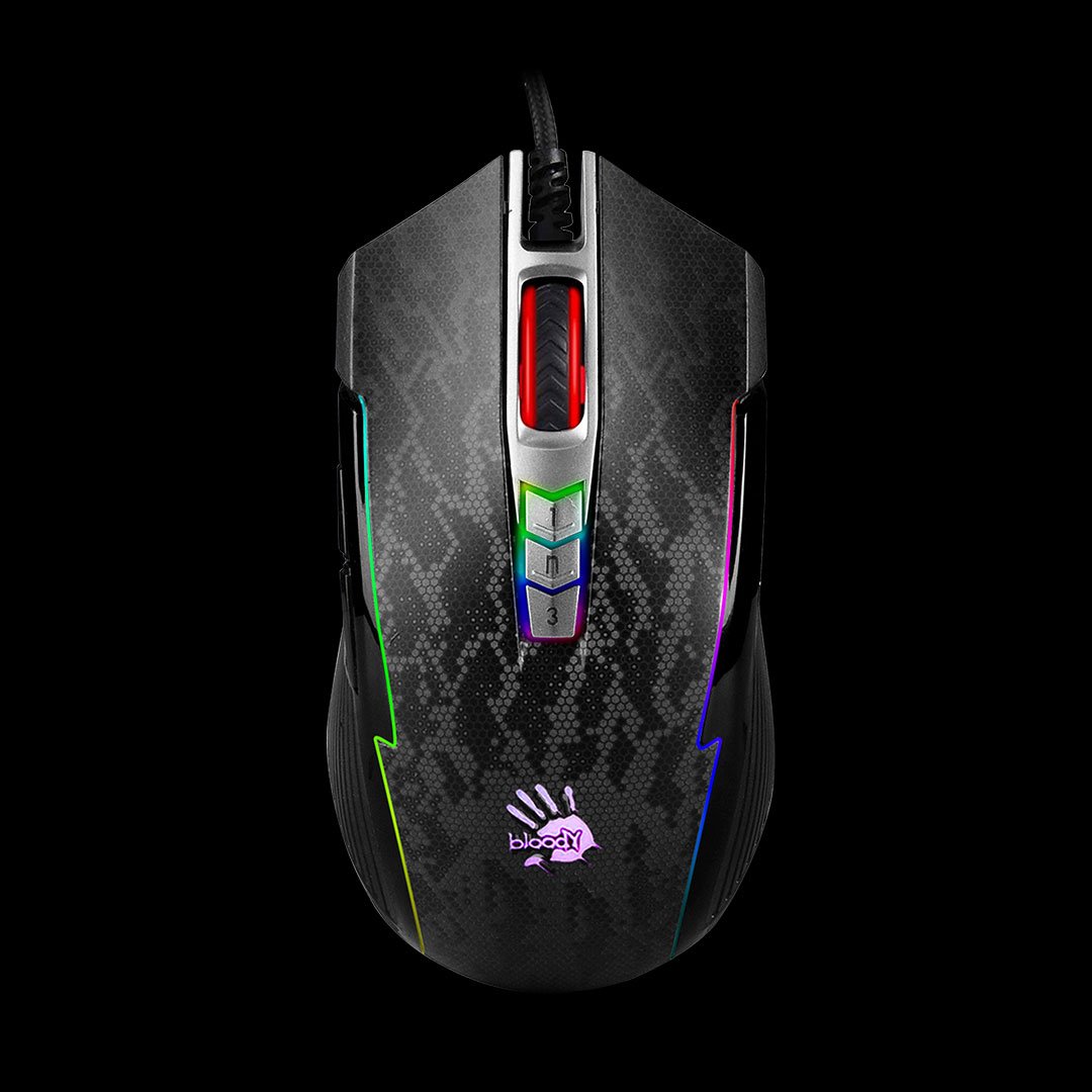 Gaming Mouse Bloody P93s, 100-8000 dpi, 8 buttons, 150IPS, 25G, 105g, Ambidextrous, Programmable, LK SW, X'Glide, RGB. 1.8m, USB, Black