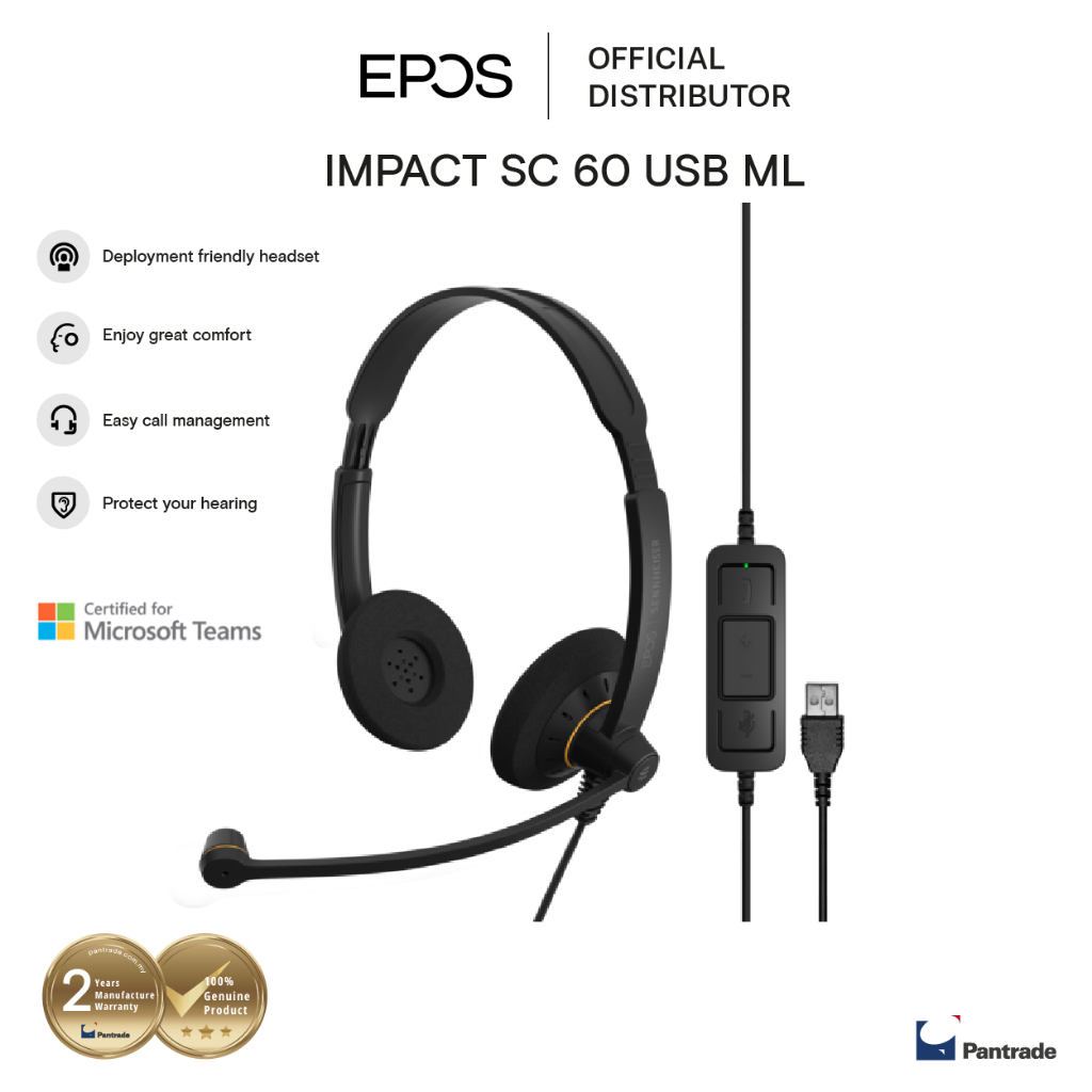 Headset EPOS SC 60 USB, 16—60000Hz, SPL:113dB, microphone with noise canceling