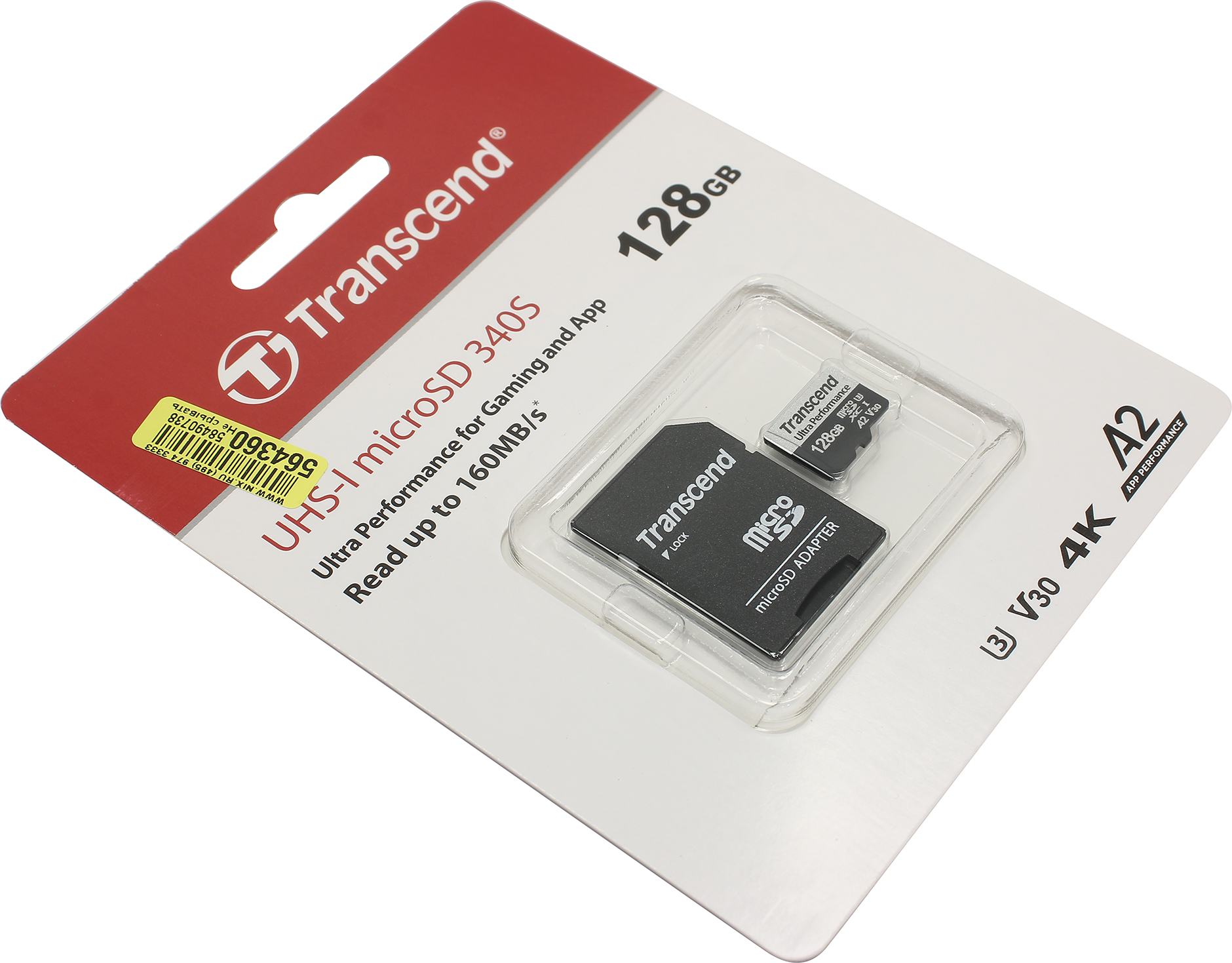 .128GB MicroSD (Class 10) UHS-I (U1),+SD adapter, Transcend "TS128GUSD350V" (R/W:95/45MB/s,Endurance)