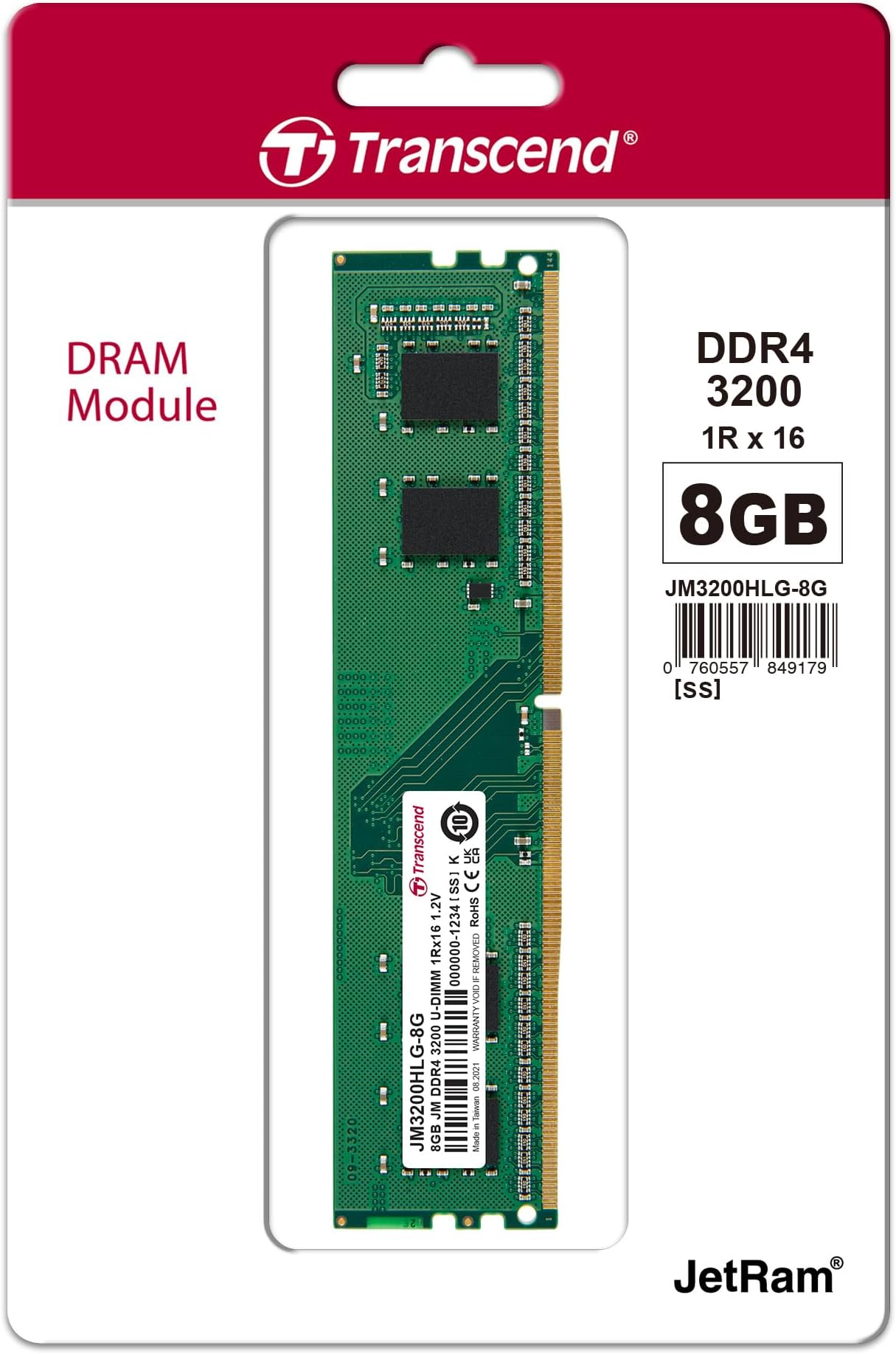 .8GB DDR4-  3200MHz   Transcend PC25600, CL22, 288pin DIMM 1.2V