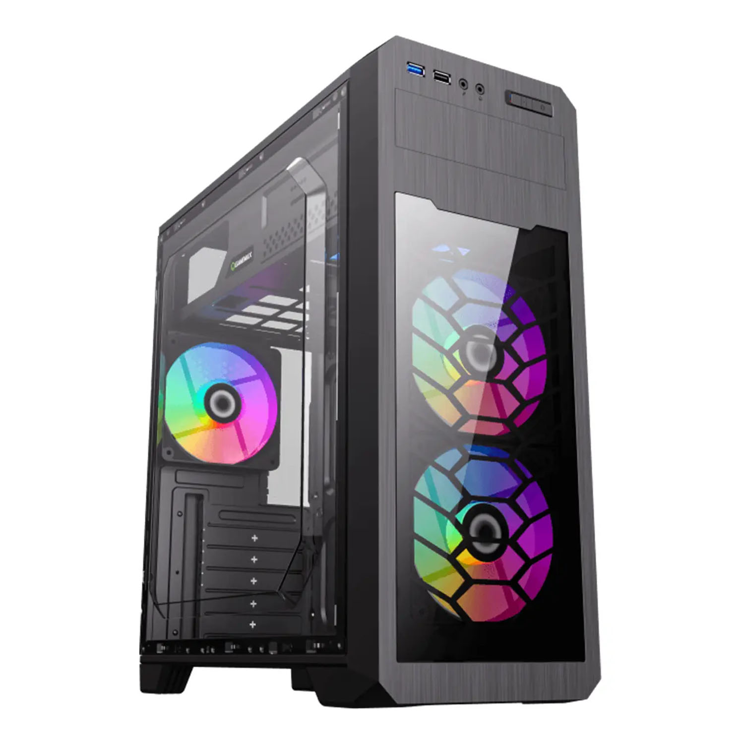 Case ATX GAMEMAX G563, w/o PSU, 0.5mm, 3x120mm FRGB, Front&Side Transparent panel,1x USB3.0, 2xUSB2.0, 2x3.5", 2x2.5", Black