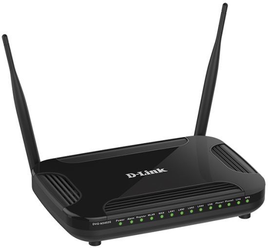 Wi-Fi N D-Link VoIP Router, "DVG-N5402G/2S1U1L/A1A", Gbit Ports, 2xFXS, MIMO, USB2.0, Print Server