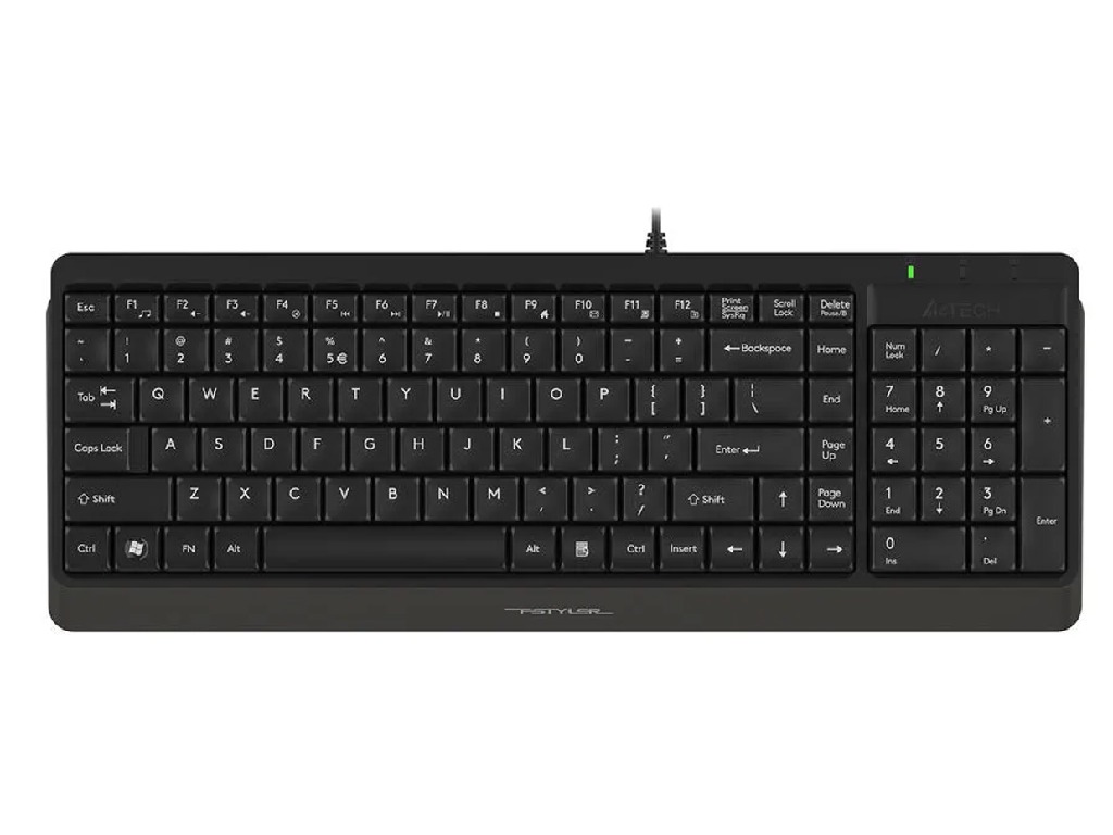 Keyboard A4Tech FK15, Full-Size Compact Design, 12 Fn keys, Laser Engraving, Splash Proof, 1.5m, USB, EN/RU/RO, Black