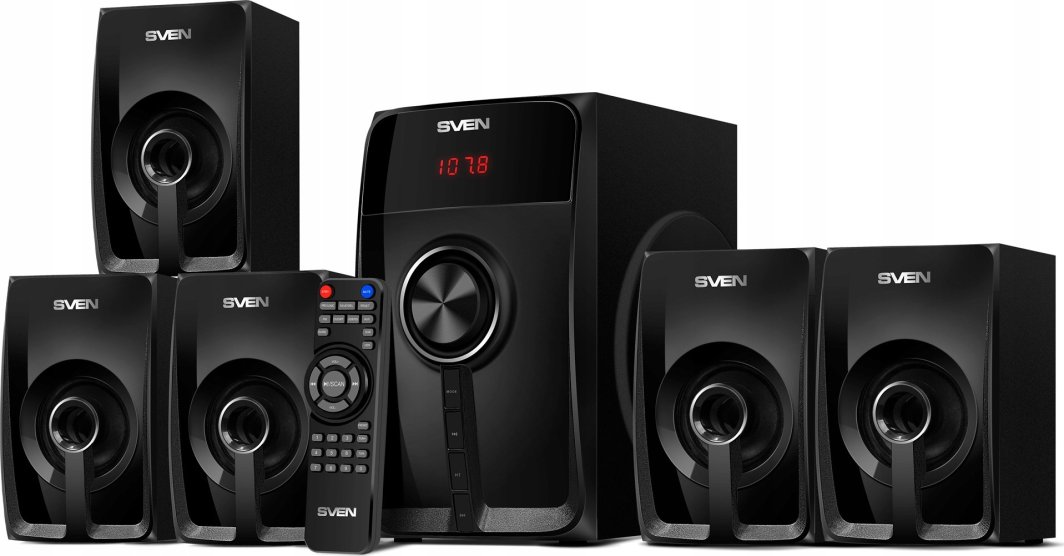 Audio System 5.1 SVEN "HT-202"  100w / 20w+5*16w, BLUETOOTH, USB, SD, FM, Display, RC, Black
