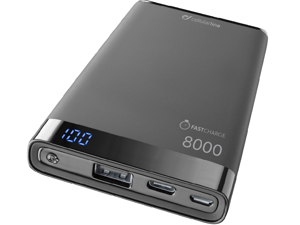 Power Bank Cellularline 8000mAh USB C, slim, Black