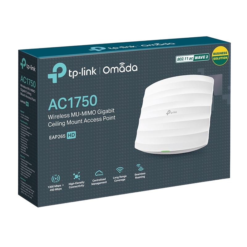 Wi-Fi AC Dual Band Access Point TP-LINK "EAP265 HD", 1750Mbps, MU-MIMO, Gbit Ports, Omada, PoE, 500+