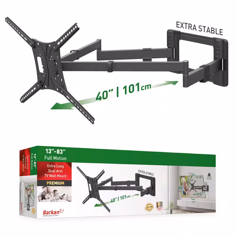 Wall Mount Barkan ''BM464XL'' Black 13"-80" Full Motion, max.50kg, VESA mm: up to 600x400mm