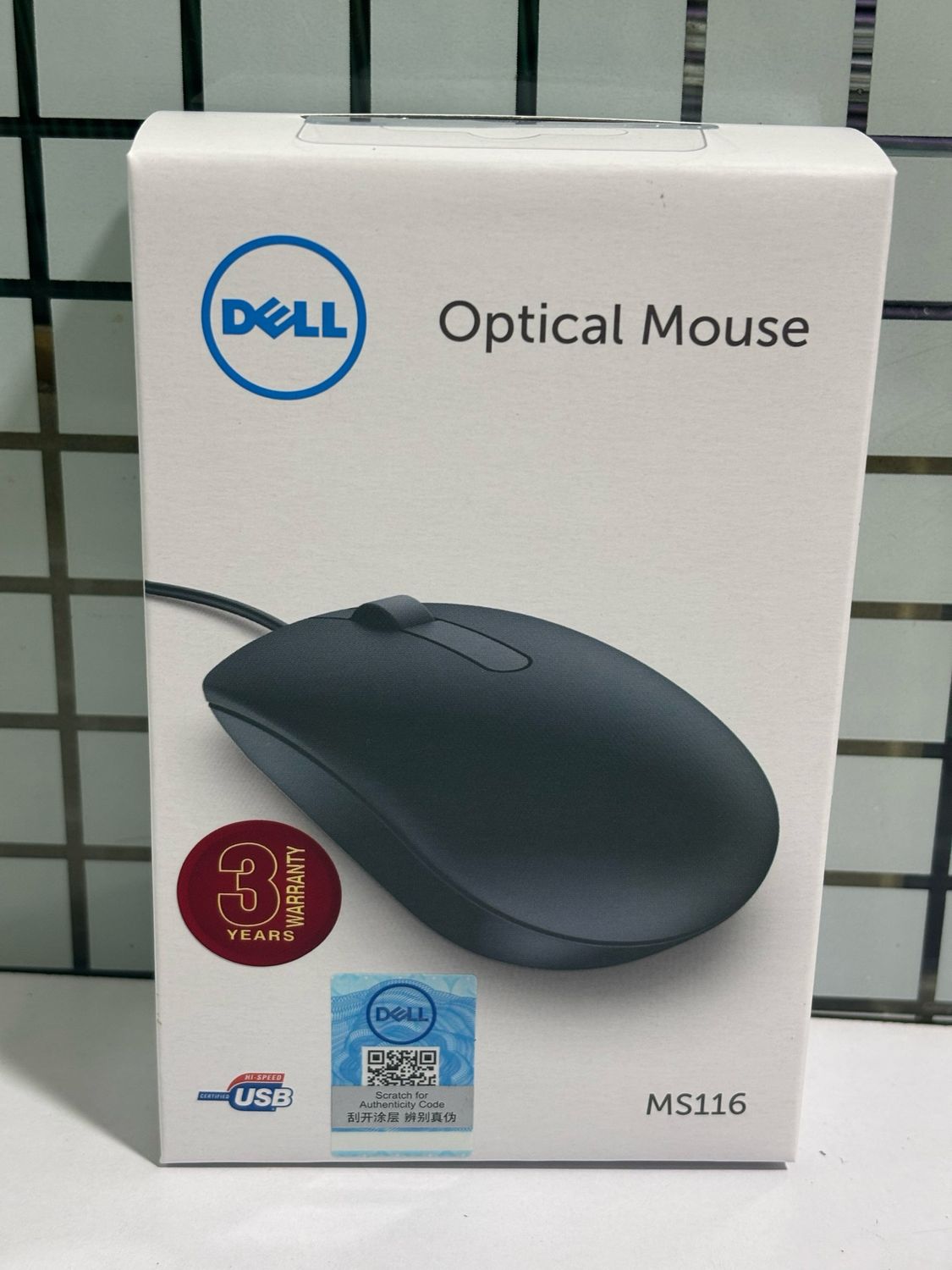 Mouse Dell MS116, Optical, 1000dpi, 3 buttons, Ambidextrous, 87g., USB, 1,8m Cable, Black (Retail Box)