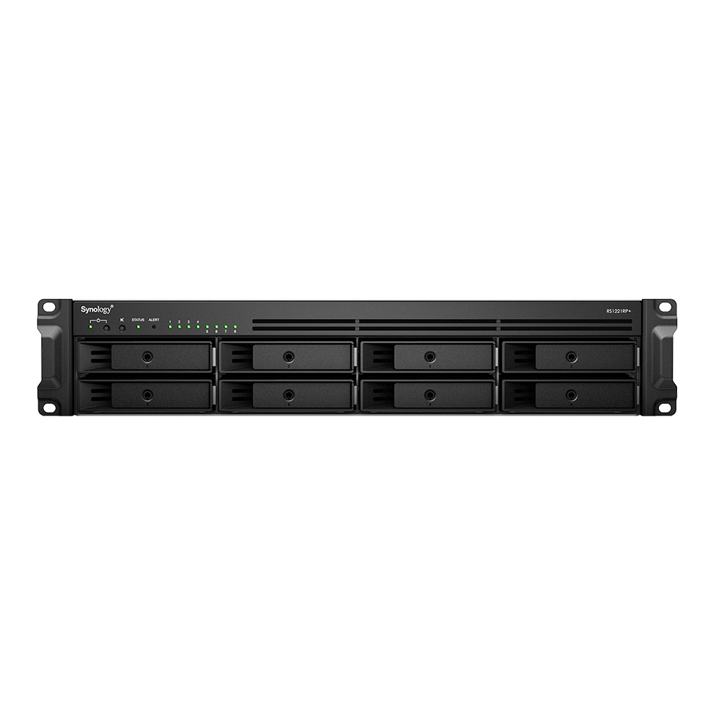 SYNOLOGY "RS1221RP+", 8-bay, AMD Ryzen 4-core 2.2Ghz, 4Gb*1+1Slot, 4x1GbE, PCIe, 2x350W PSU