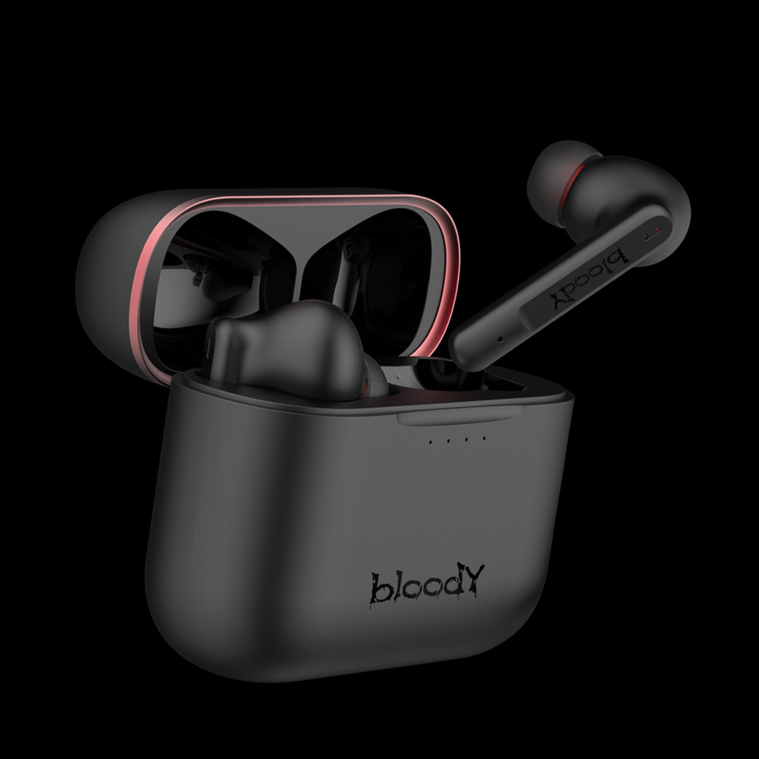 Gaming Wireless Earphones Bloody M90, 10 mm driver, 32 Ohm, 102db, 9g/41g, 40/500 mAh, 4h+20h, ENC, IPX4, Independent Transmission, BT 5.1, Black