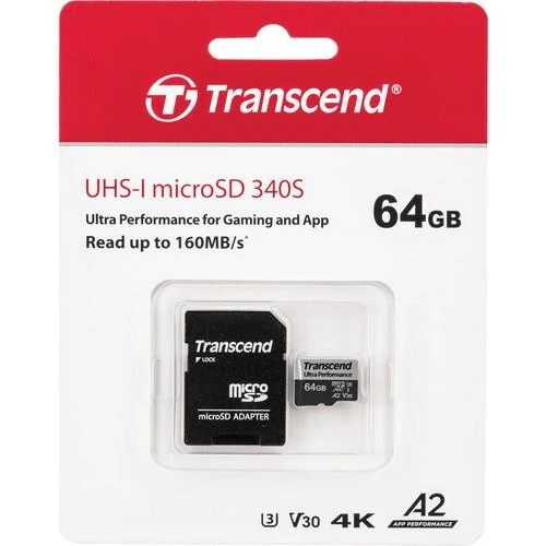 ..64GB  SDXC Card (Class 10) UHS-I , U3, Transcend 340S  "TS64GSDC340S" (R/W:160/50MB/s)