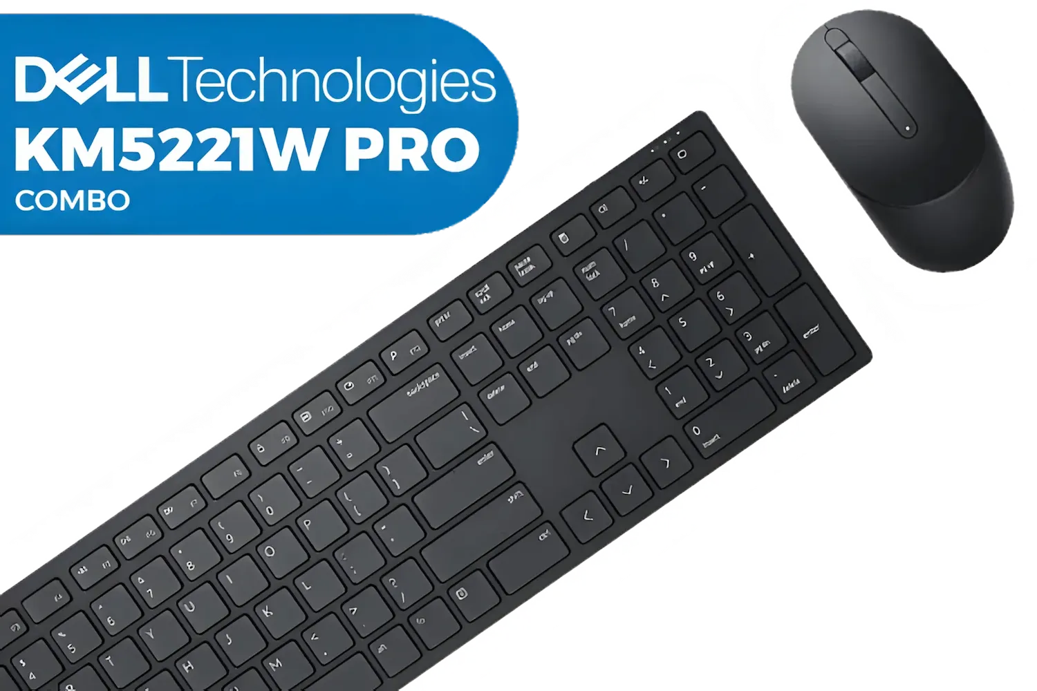 Wireless Keyboard&Mouse Dell Pro KM5221W, Full-size, Spill resistant,12 prog. keys, Tilt legs; 3 buttons, up 4000dpi, 2.4 GHz,1xAA/2xAAA, EN/RU, White