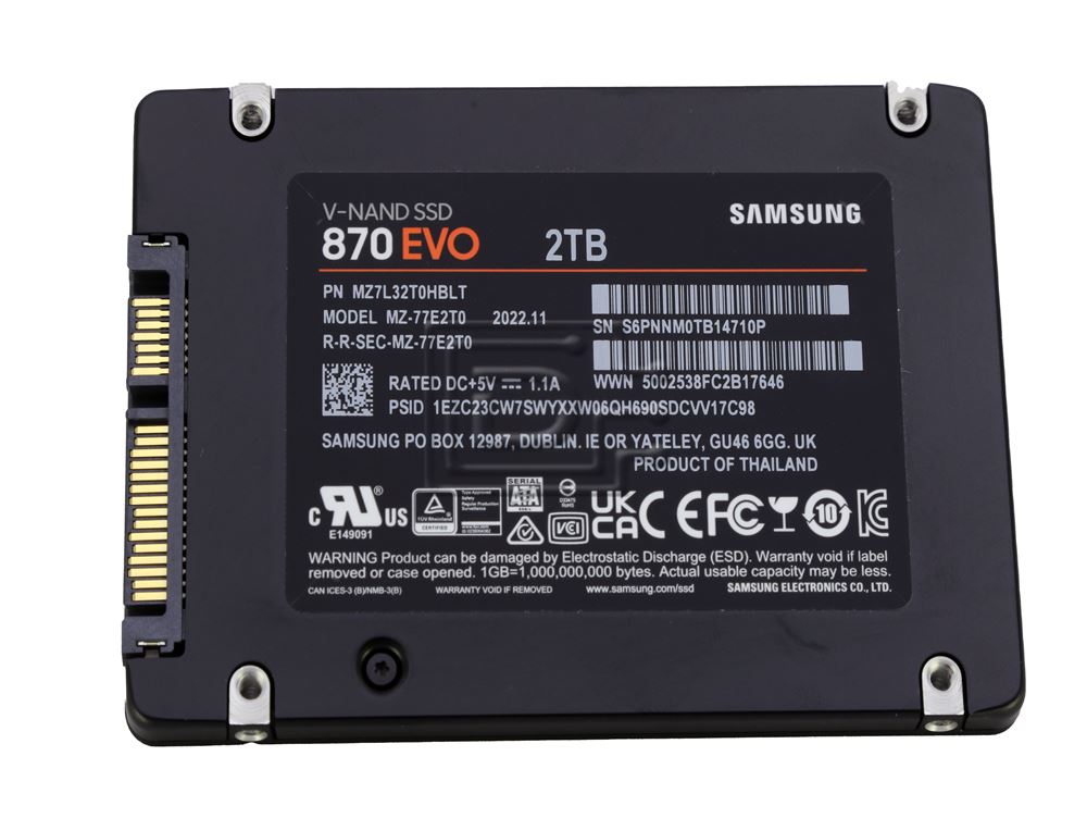 2.5" SATA SSD 2.0TB Samsung  870 EVO "MZ-77E2T0B" [R/W:560/530MB/s, 98K IOPS, MGX, V-NAND 3bit MLC]