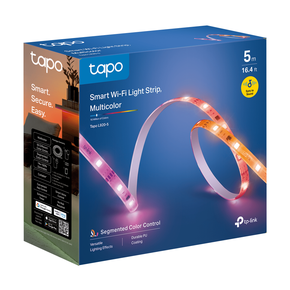 TP-LINK "Tapo L920-5", Smart Wi-Fi LED Dimmable Strip, Multicolor, Multizone, 5 Meters