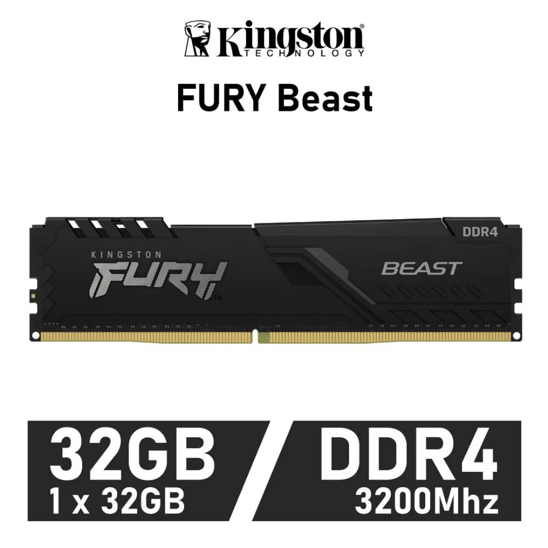 32GB DDR4-3200MHz  Kingston FURY Beast (KF432C16BB/32), CL16-20-20, 1.35V, Black
