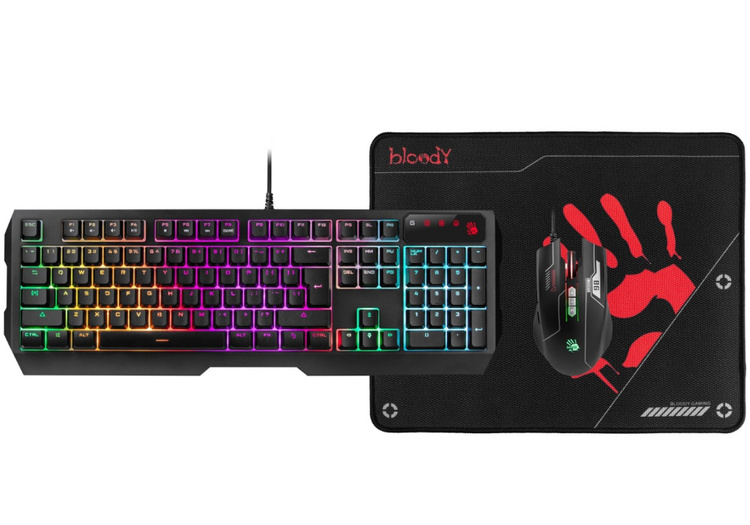 Gaming Keyboard & Mouse & Mouse Pad Bloody B1700, (B140N/ES7/BP-50M), Programmable, Backlit, 1.8m, USB, EN/RU, Black
