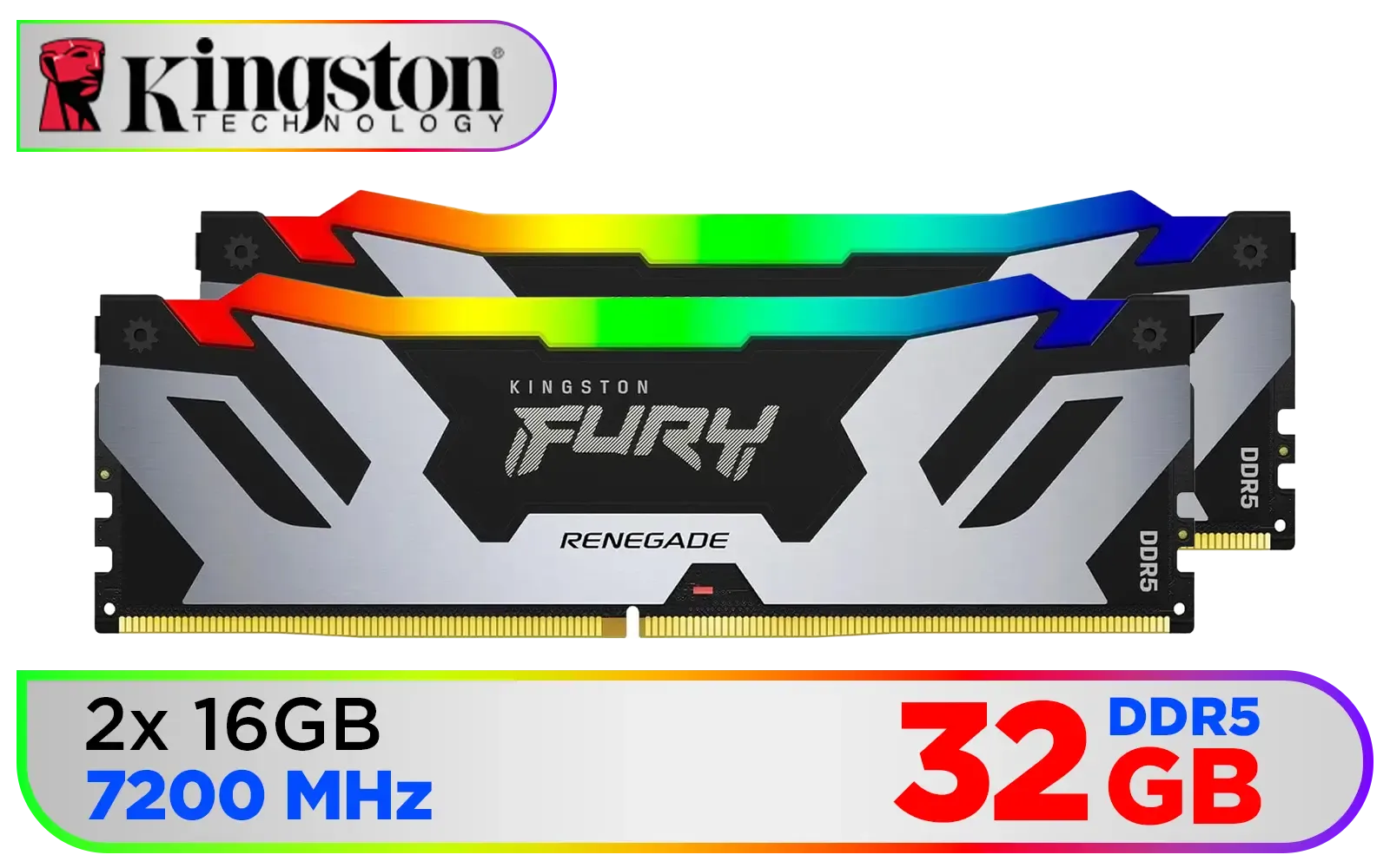 .32GB DDR5-7200MHz  Kingston FURY Renegade RGB (Kit of 2x16GB) (KF572C38RSAK2-32), CL38, 1.45V,Silver