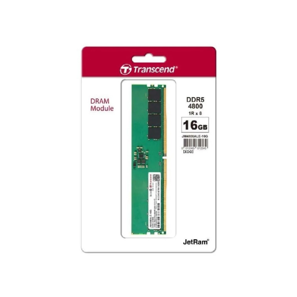 .16GB DDR5- 4800MHz    Transcend JetRam (JM4800ALE-16G), (2Gx8)x8, 1Rx8, CL40, 1.1V