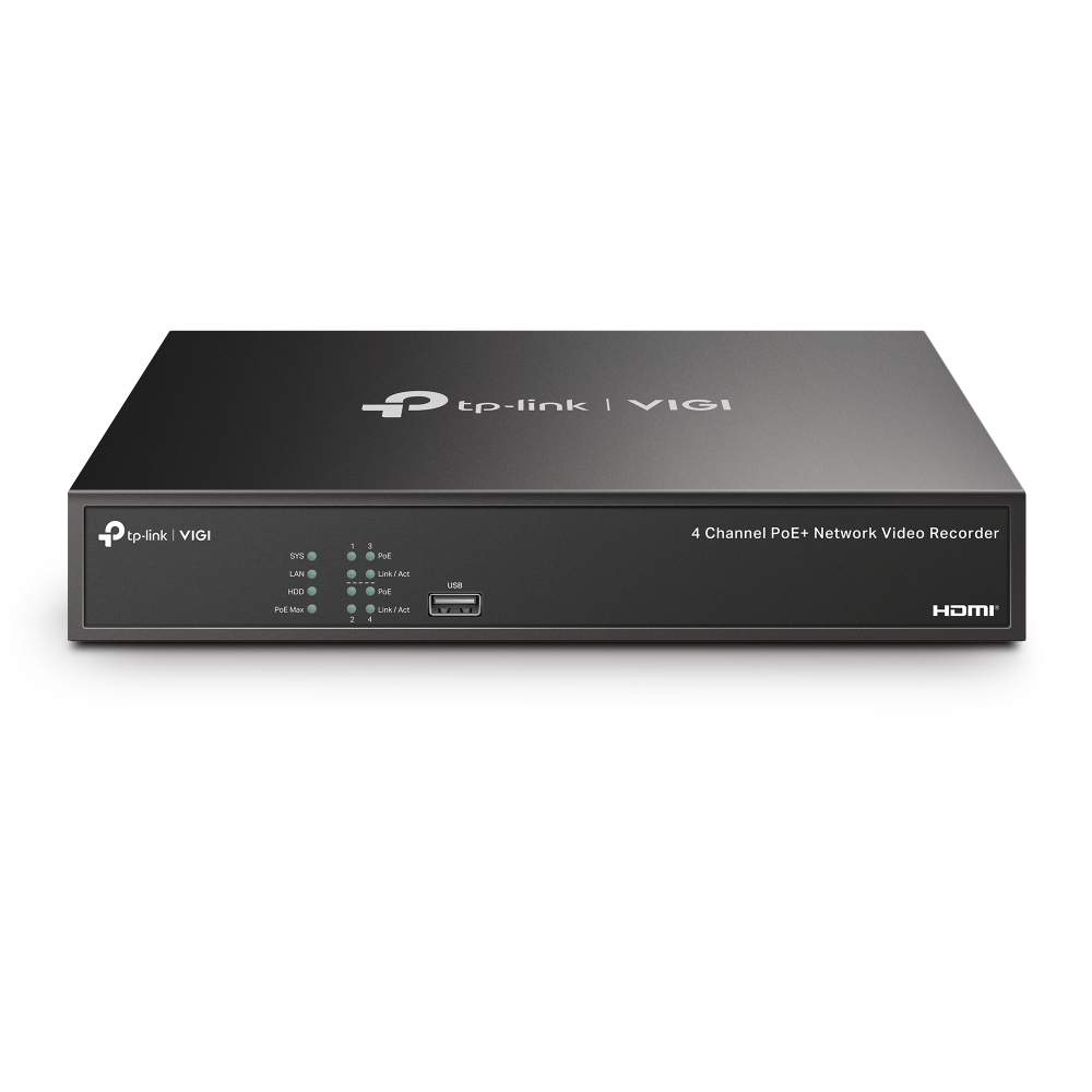 TP-Link  4 Channel Network Video Recorder "VIGI NVR1004H-4P", 1xSATA up to 10TB, 4x Ports PoE+, Budget 53W