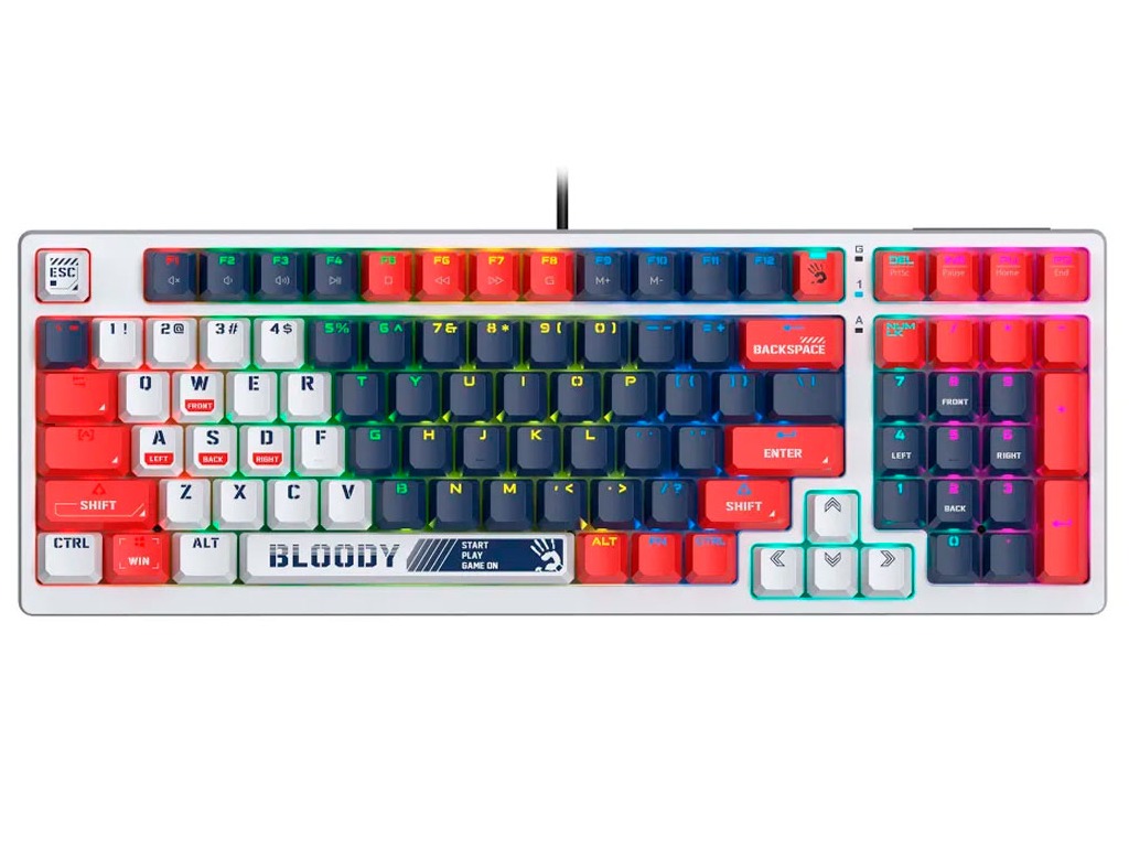 Gaming Keyboard Bloody S98 Sports, Mechanical, BLMS Linear SW, Hot-Swappable, Quiet Typing, 98-Keys, Double-Shot Keycaps, RGB, 1.8m, USB, EN/RU, Red