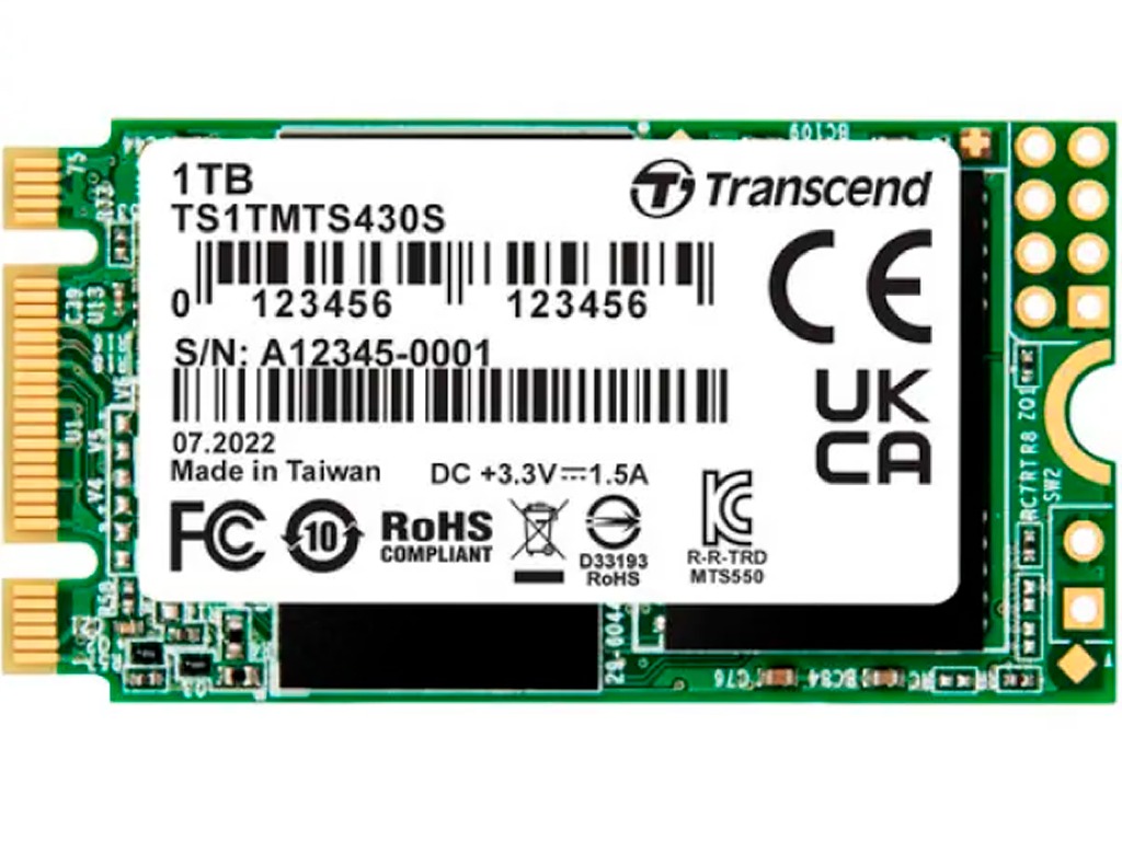 .M.2 SATA SSD 1.0TB  Transcend  MTS430S [42mm, R/W:560/520MB/s, 85K/85K IOPS, SM2258, 560TBW]