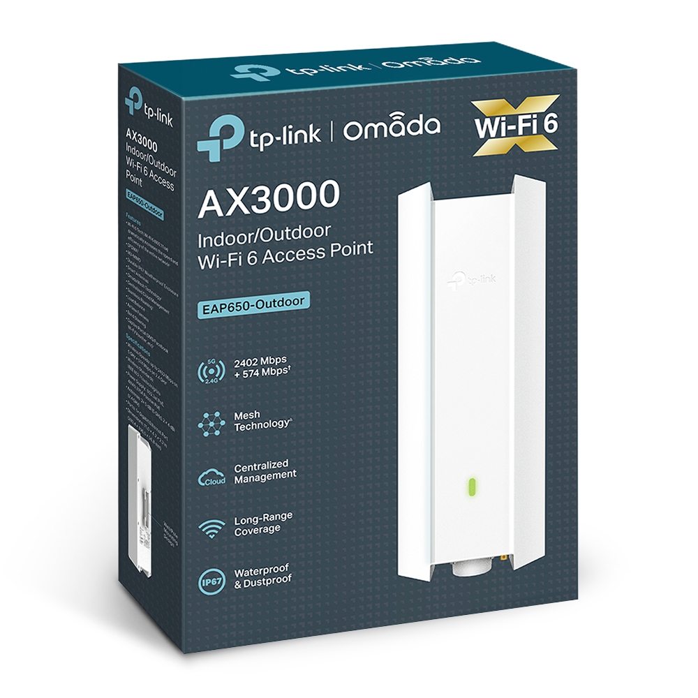 Wi-Fi 6 Dual Band Access Point TP-LINK "EAP650-Outdoor", 2976Mbps, OFDMA, Gbit Port, Omada Mesh, PoE