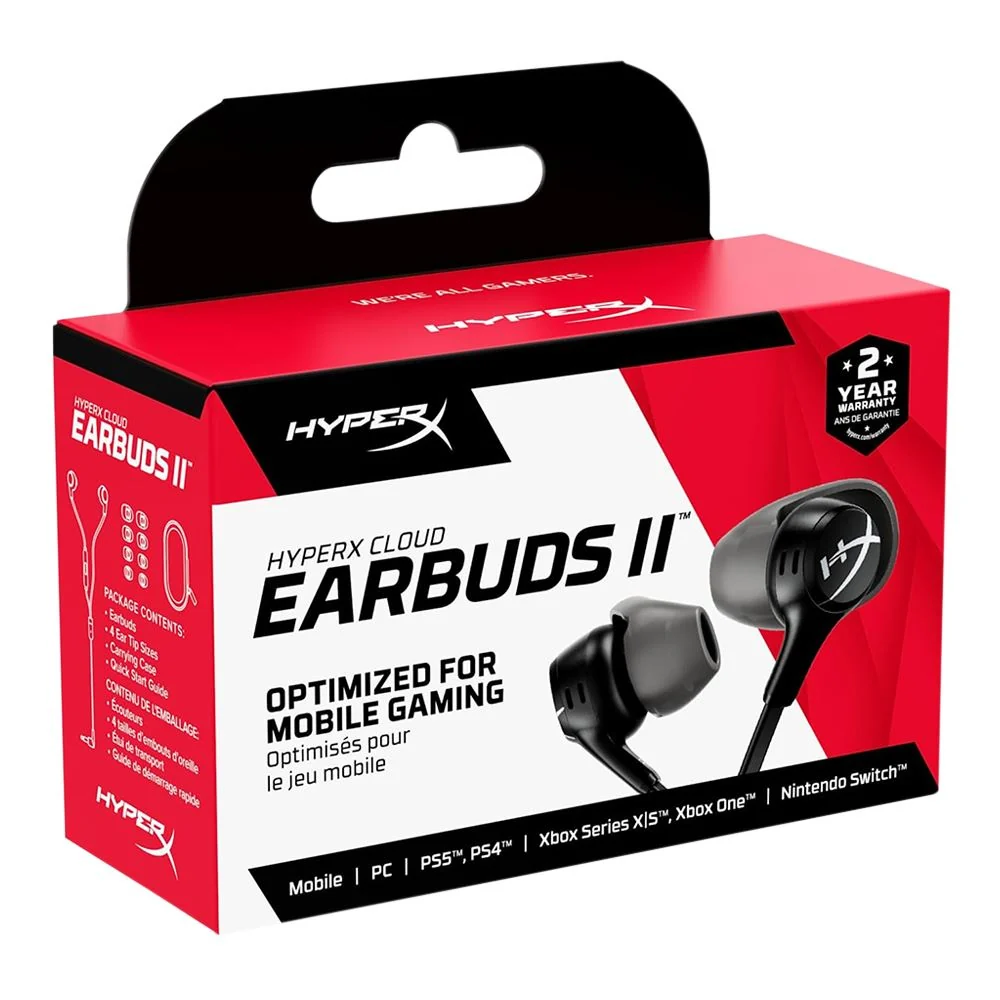Gaming Earphones HyperX Cloud Earbuds II, 14.3mm driver,65 Ohm, 20-20khz,105db,20g.,3.5(4pin), Black
