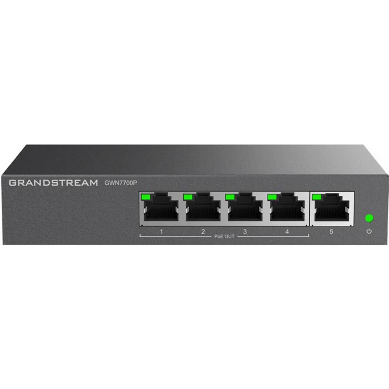 .5-port Gigabit Switch Grandstream "GWN7700P", with 4-Port PoE, steel case, 60W Budget