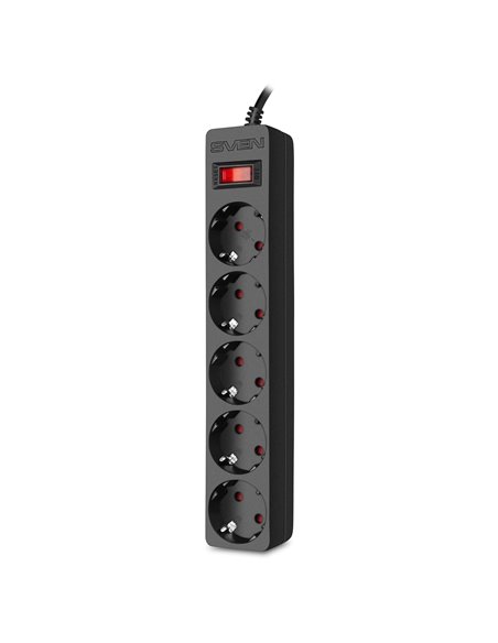 Surge Protector   5 Sockets,  5.0m,  Sven "SF-05E", Black, flame-retardant material