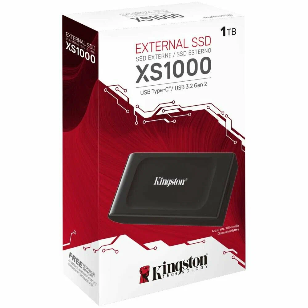 1.0TB Kingston External Portable SSD XS1000 Black, USB-C 3.2 (69.5x32.6x13.5mm, 28.7g, R/W:1050/1000 MB/s)