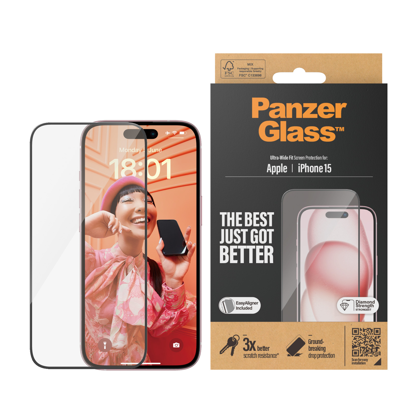 SAFE. by PanzerGlass Apple iPhone 15 ULTRA-WIDE FIT, Tempered Glass, Transparent