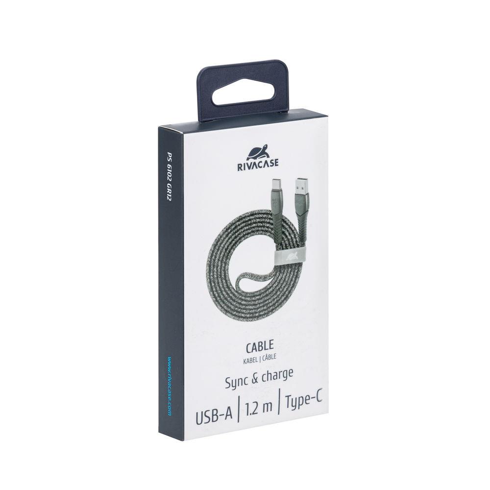 Type-C Cable Rivacase PS6102 GR12, nylon braided, 1.2M, Gray