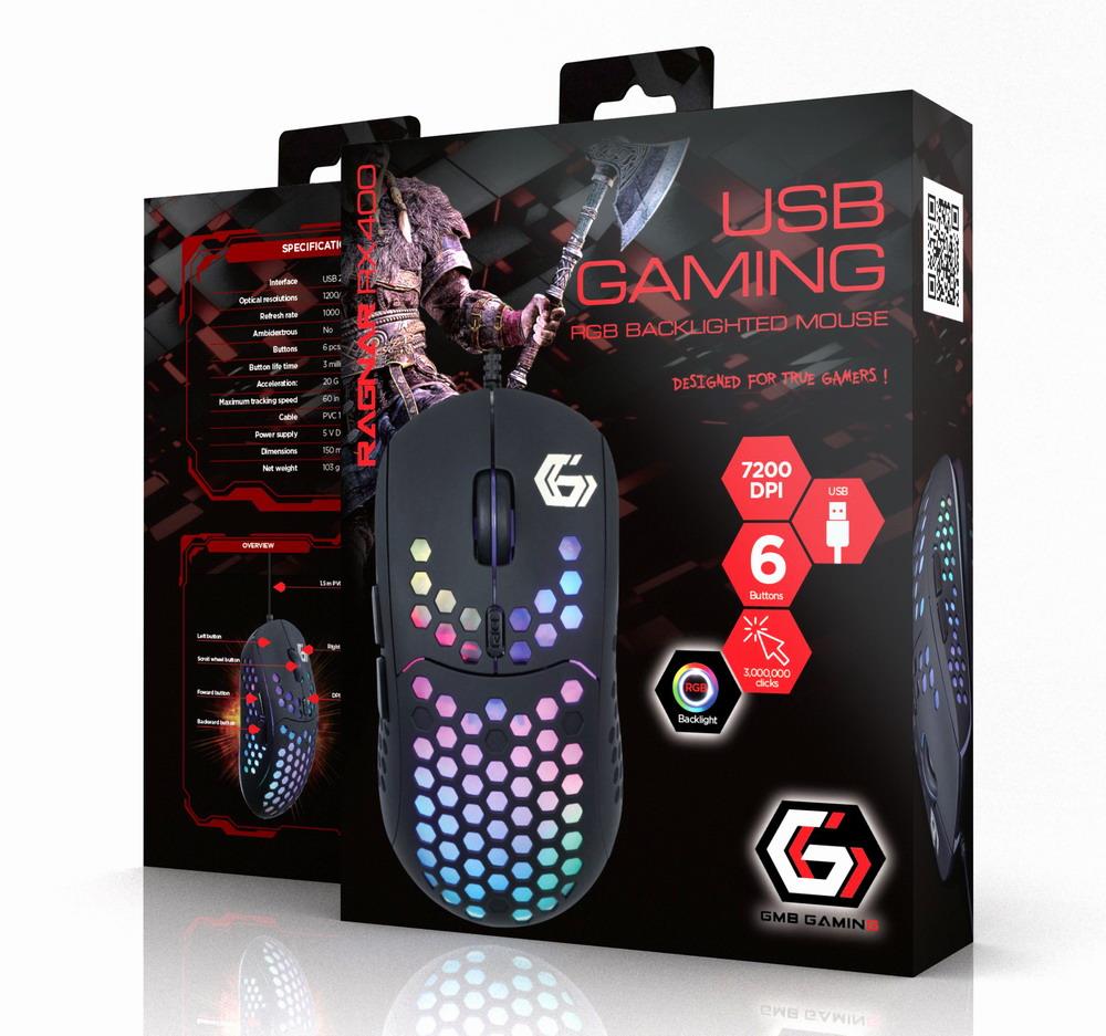 Gaming Mouse GMB RAGNAR-RX400, 800-7200 dpi, 6 buttons, 20G, Backlight, 103g, 1.8m