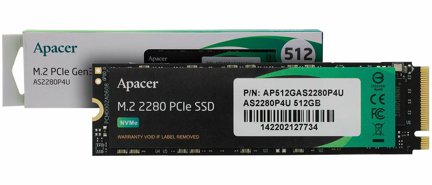 .M.2 NVMe SSD    512GB Apacer AS2280Q4U [PCIe 4.0 x4, R/W:7000/3000MB/s, 450/300K IOPS, 350TB,3DTLC]