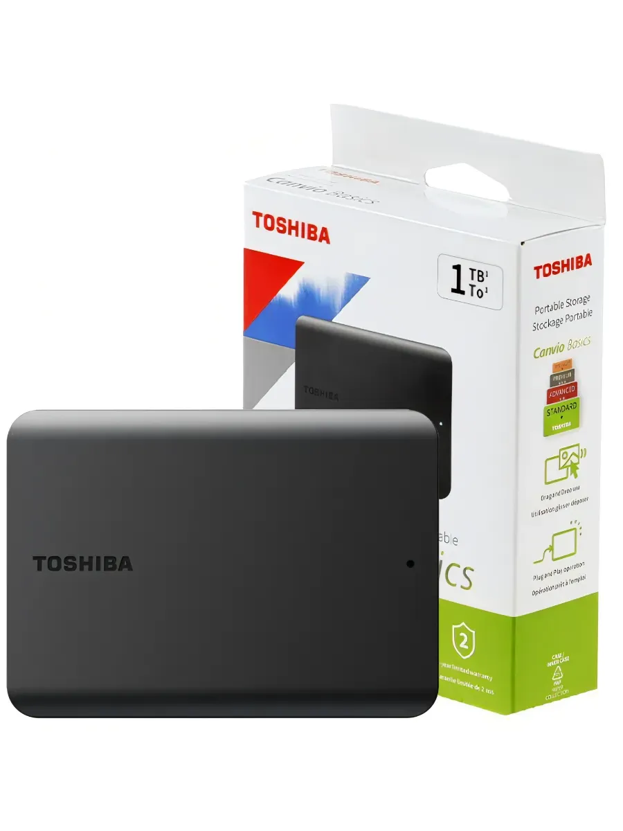 1.0TB (USB3.1) 2.5"  Toshiba Canvio Basics External Hard Drive (HDTB510EK3AA)", Black