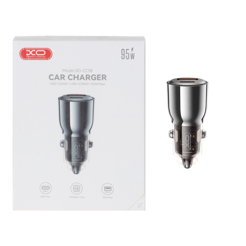 Car Charger XO, PD+QC3.0, 95W Max, CC58, Gray