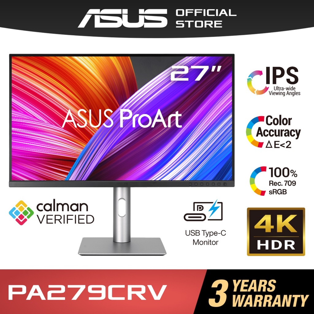 27" ASUS ProArt PA279CRV,Silver,IPS,3840x2160,60Hz,5ms,400cd,CRD3000:1,HDR10,HDMI+DP+TypeC+USB,Spkrs,Pivot