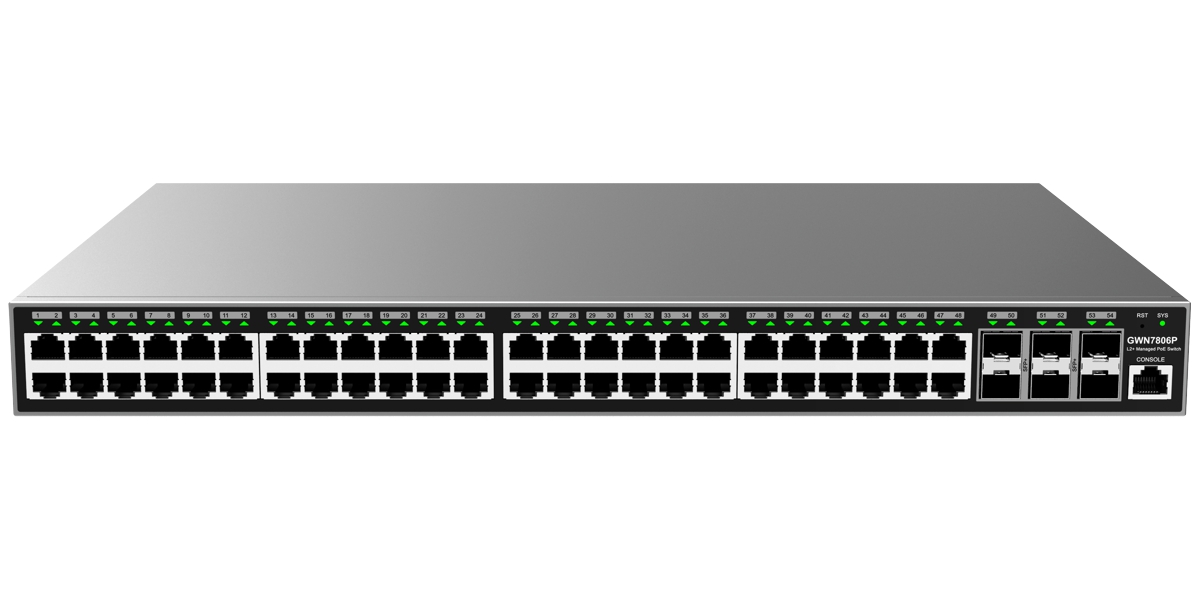 48-Port Gigabit L2+ Managed PoE+ Switch Grandstream "GWN7806P", 48xPoE+ ports, 6xSFP+, 400W Budget, Console Port
