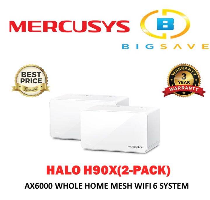 Whole-Home Mesh Dual Band Wi-Fi 6 System MERCUSYS, "Halo H90X(2-pack)", 6000Mbps, MU-MIMO,1x2.5Gbit, 2xGbit Ports