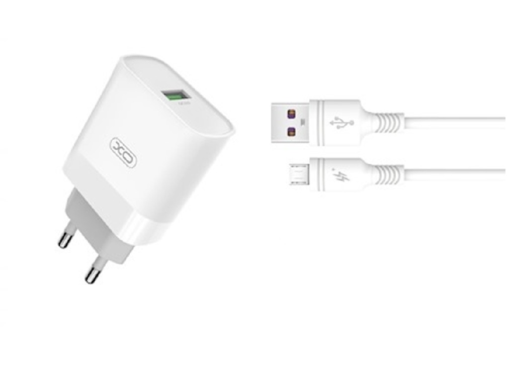 Wall Charger XO + Micro-USB Cable, 1USB, Q.C3.0 15W, L63, White (дефект упаковки)