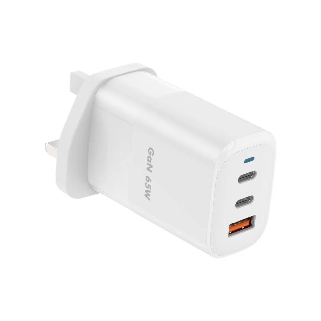 3-port 65 W GaN USB-C/USB-A fast charger, White, Gembird TA-UC-PDQC65-01-W