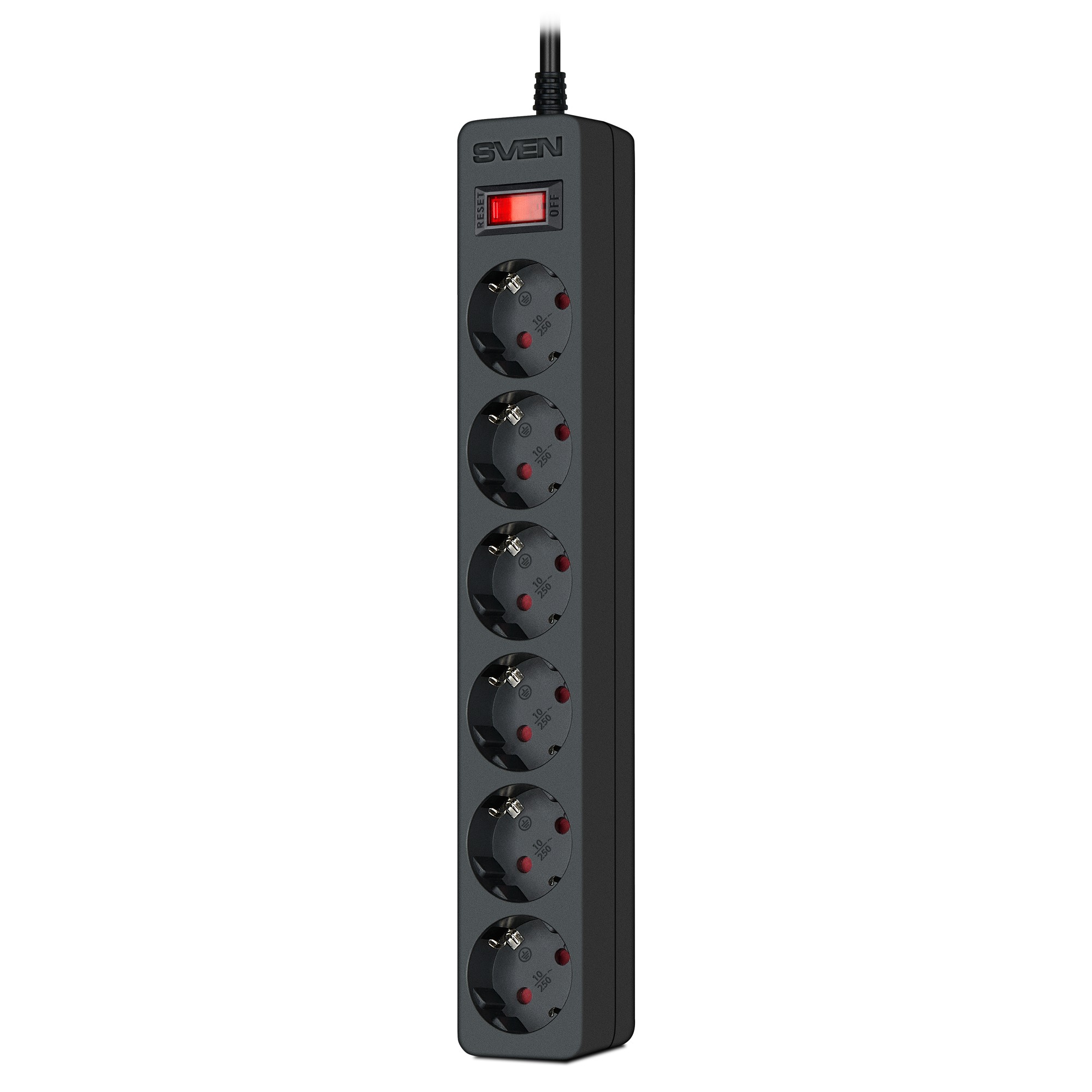 Surge Protector   6 Sockets,  1.8m,  Sven "SF-06E", Black, flame-retardant material